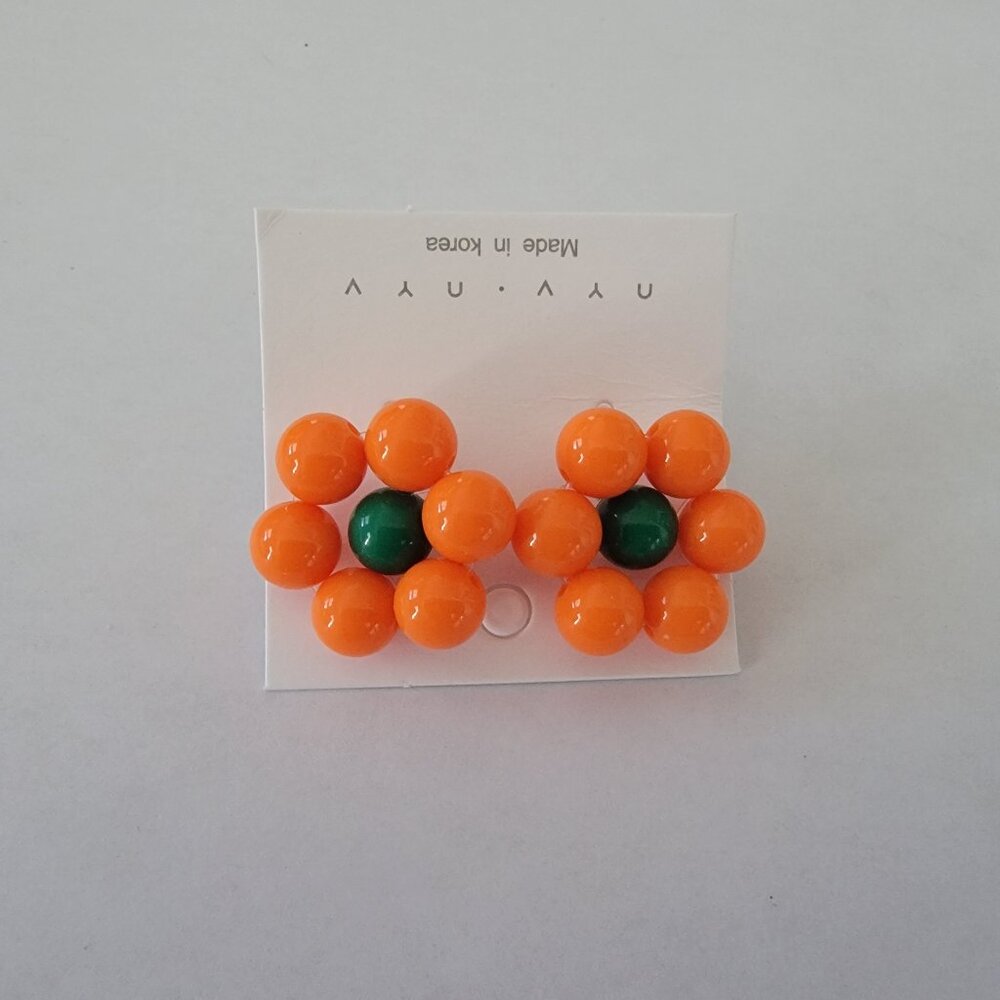 Floral Orange/Green Stud Earrings